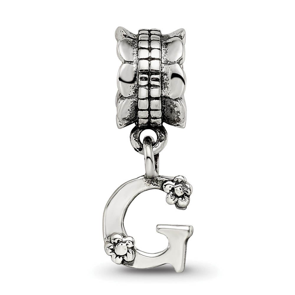 Alternate view of the Sterling Silver Letter G, Dangle Bead Charm by The Black Bow Jewelry Co.