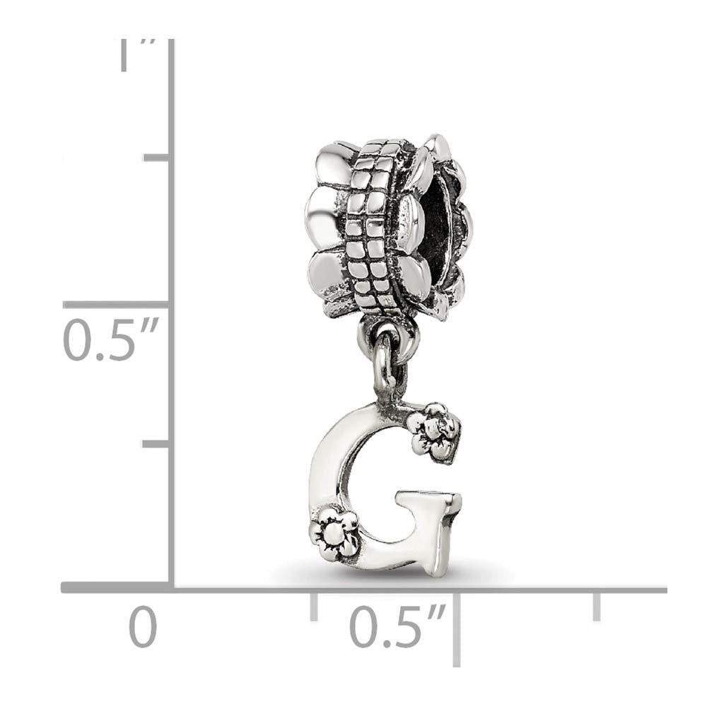 Alternate view of the Sterling Silver Letter G, Dangle Bead Charm by The Black Bow Jewelry Co.