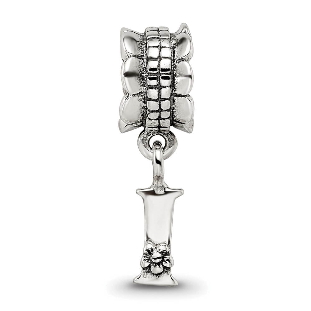 Alternate view of the Sterling Silver Letter I, Dangle Bead Charm by The Black Bow Jewelry Co.