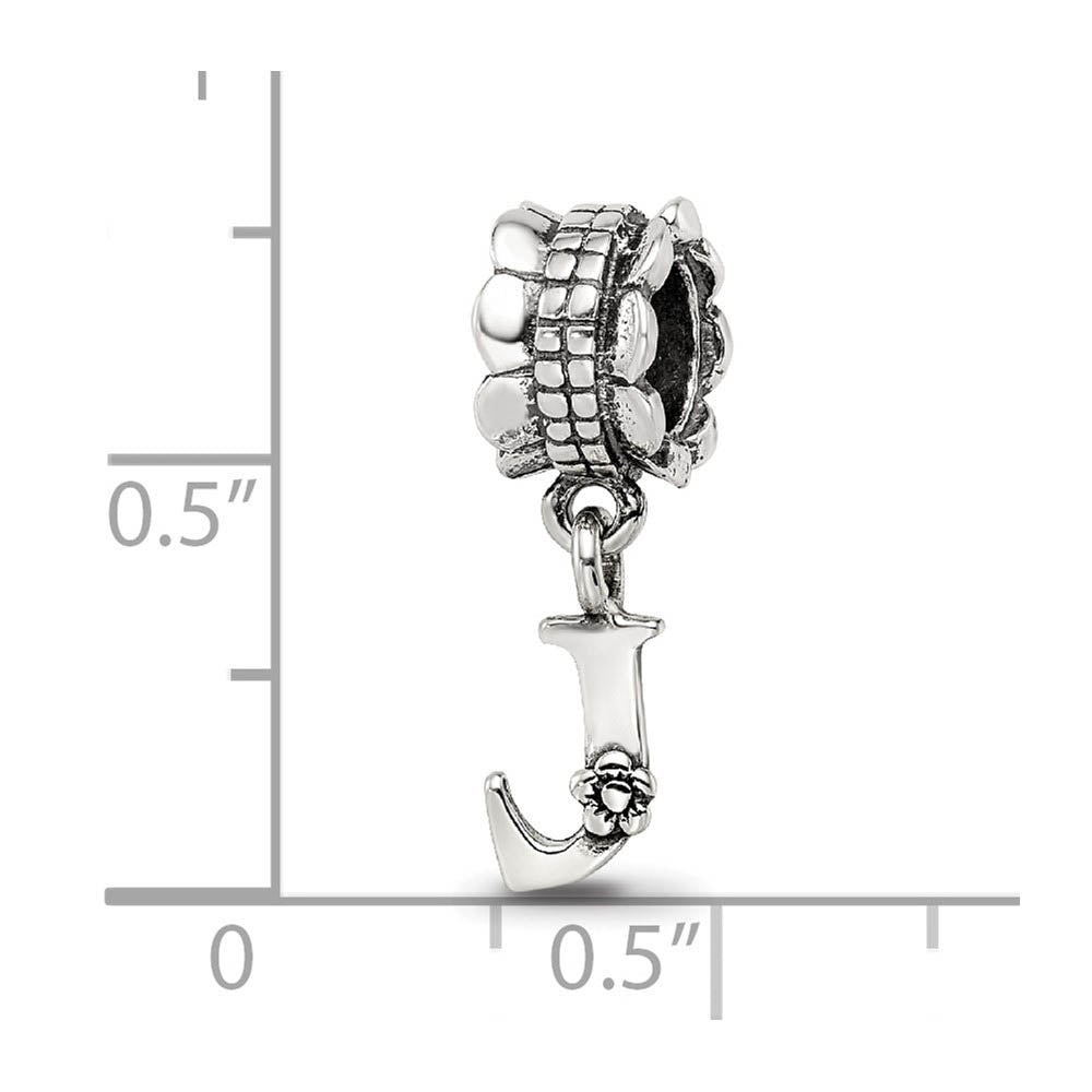 Alternate view of the Sterling Silver Letter J, Dangle Bead Charm by The Black Bow Jewelry Co.