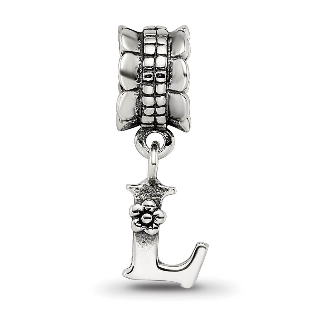 Alternate view of the Sterling Silver Letter L, Dangle Bead Charm by The Black Bow Jewelry Co.