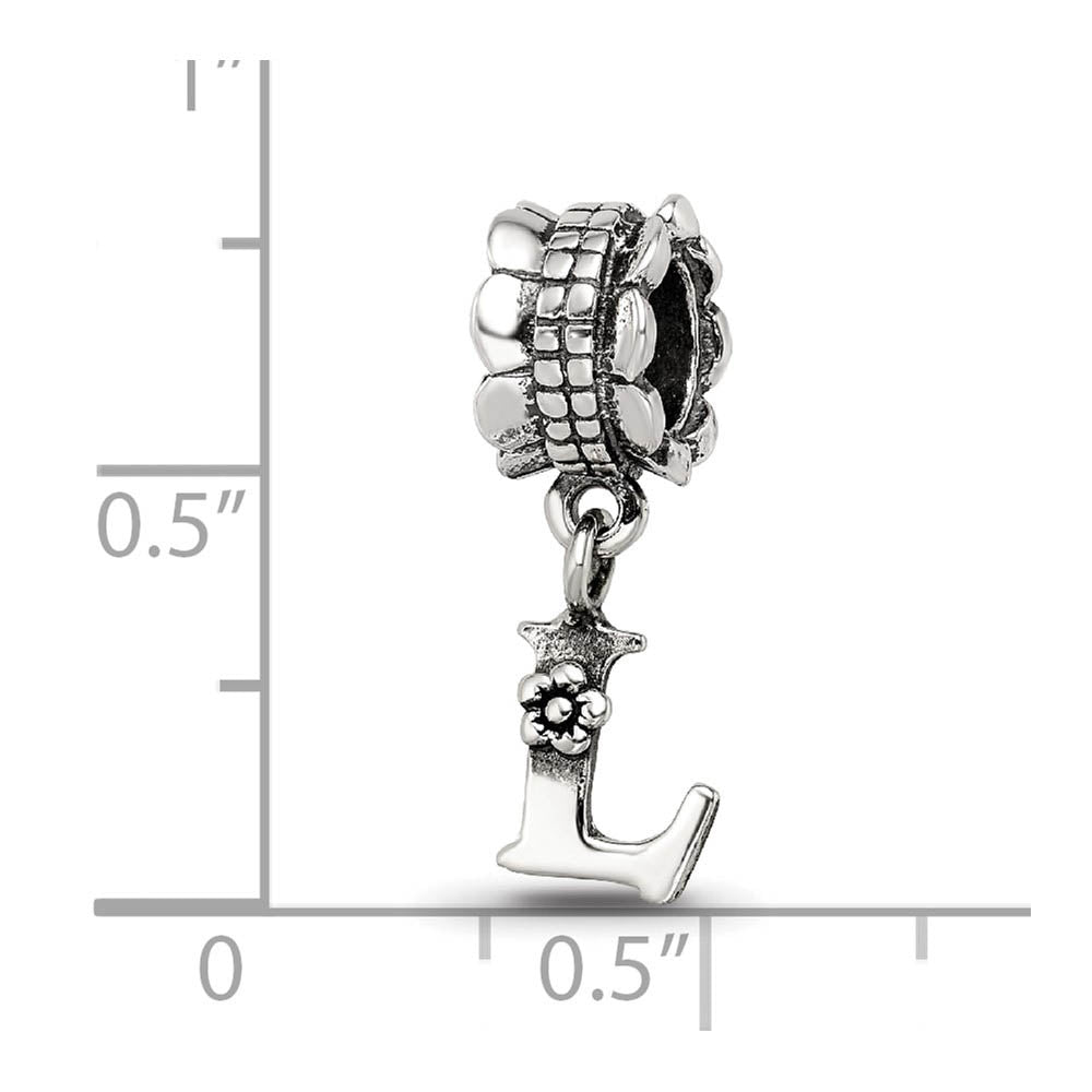 Alternate view of the Sterling Silver Letter L, Dangle Bead Charm by The Black Bow Jewelry Co.
