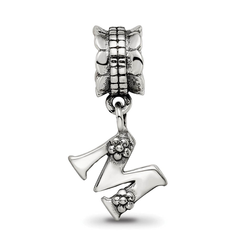 Alternate view of the Sterling Silver Letter M, Dangle Bead Charm by The Black Bow Jewelry Co.