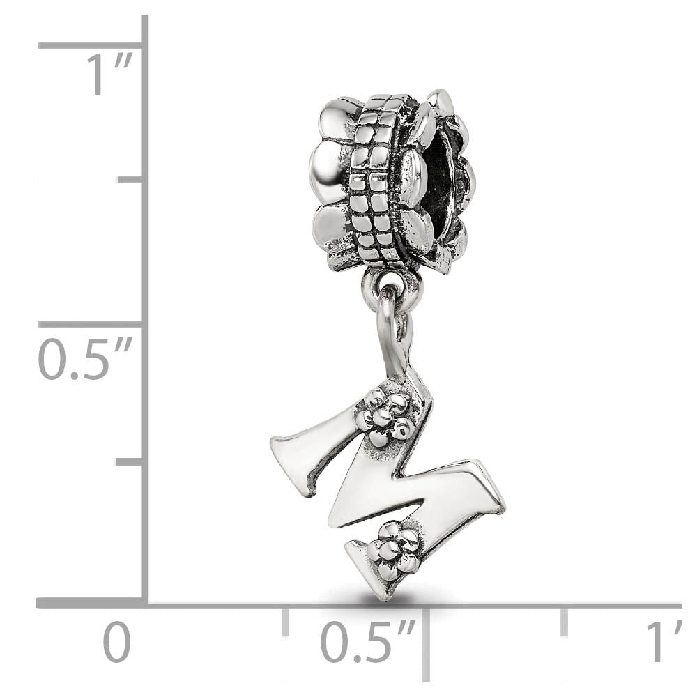 Alternate view of the Sterling Silver Letter M, Dangle Bead Charm by The Black Bow Jewelry Co.