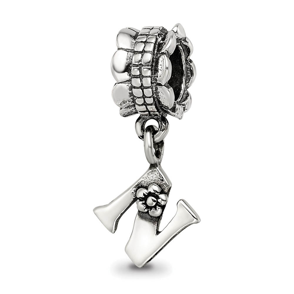 Sterling Silver Letter N, Dangle Bead Charm, Item B9796 by The Black Bow Jewelry Co.