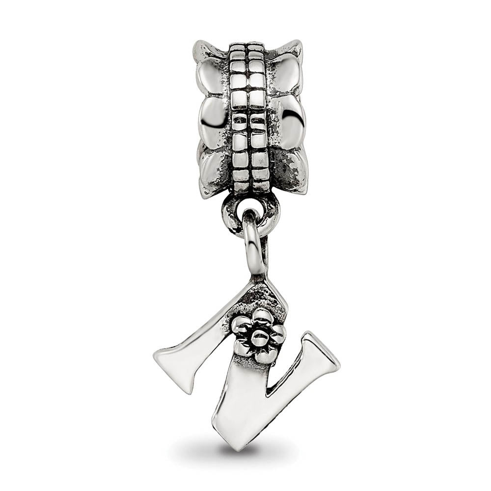 Alternate view of the Sterling Silver Letter N, Dangle Bead Charm by The Black Bow Jewelry Co.