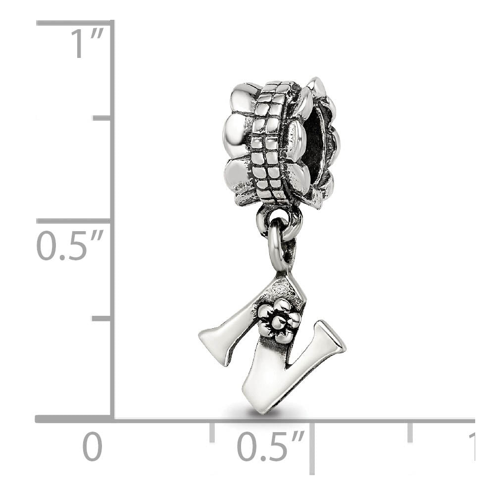 Alternate view of the Sterling Silver Letter N, Dangle Bead Charm by The Black Bow Jewelry Co.