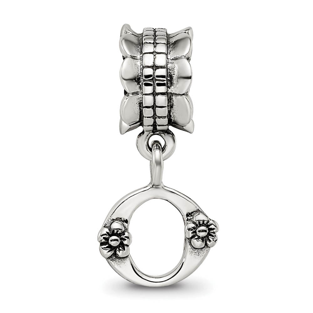 Alternate view of the Sterling Silver Letter O, Dangle Bead Charm by The Black Bow Jewelry Co.