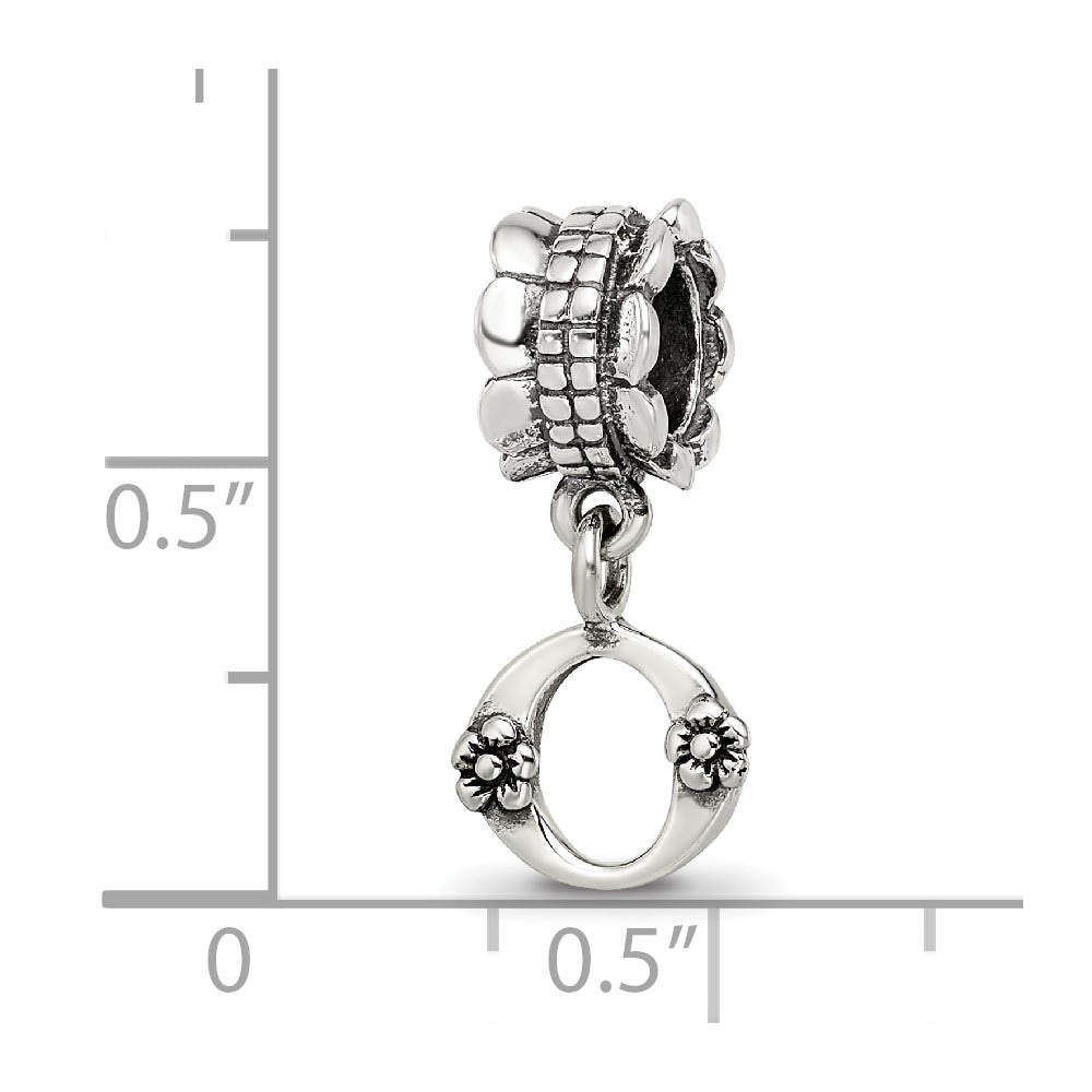 Alternate view of the Sterling Silver Letter O, Dangle Bead Charm by The Black Bow Jewelry Co.