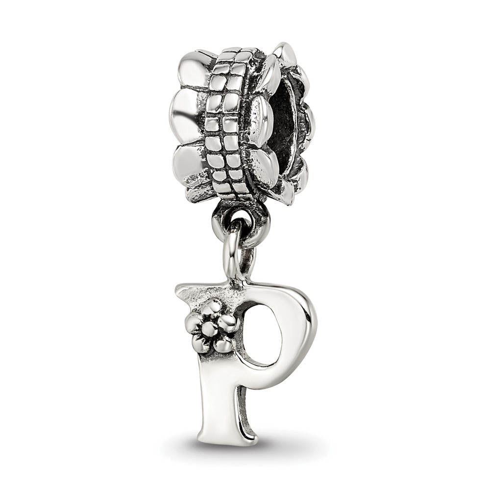 Sterling Silver Letter P, Dangle Bead Charm, Item B9798 by The Black Bow Jewelry Co.