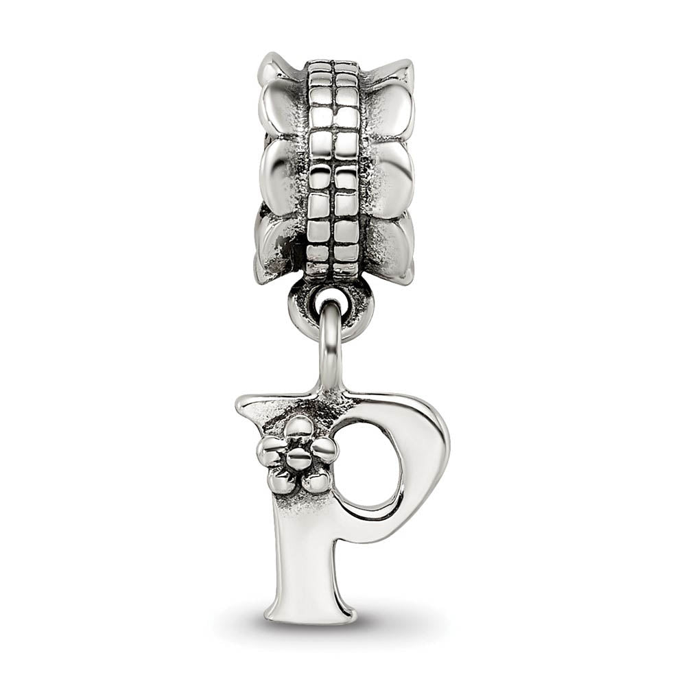 Alternate view of the Sterling Silver Letter P, Dangle Bead Charm by The Black Bow Jewelry Co.
