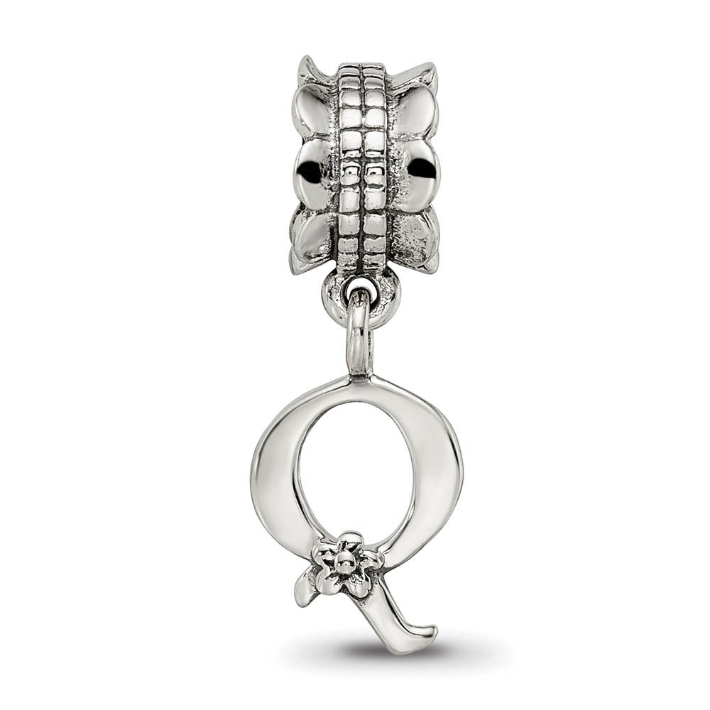 Alternate view of the Sterling Silver Letter Q, Dangle Bead Charm by The Black Bow Jewelry Co.