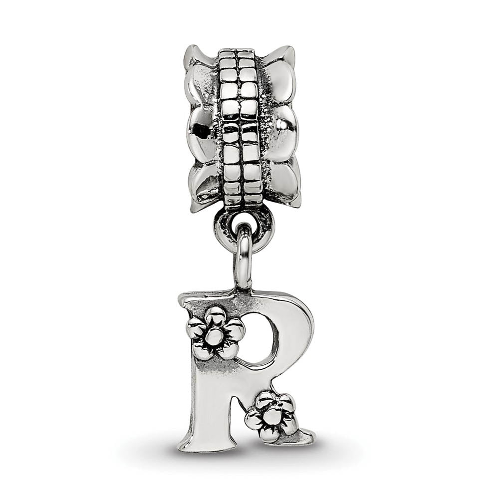 Alternate view of the Sterling Silver Letter R, Dangle Bead Charm by The Black Bow Jewelry Co.