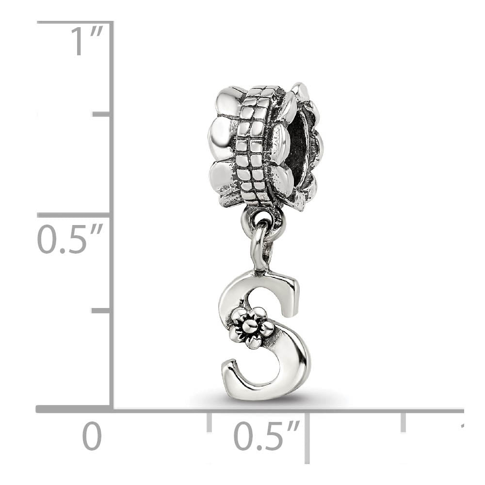 Alternate view of the Sterling Silver Letter S, Dangle Bead Charm by The Black Bow Jewelry Co.