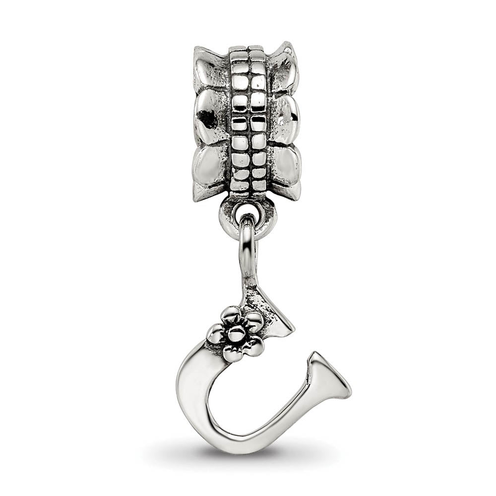 Alternate view of the Sterling Silver Letter U, Dangle Bead Charm by The Black Bow Jewelry Co.