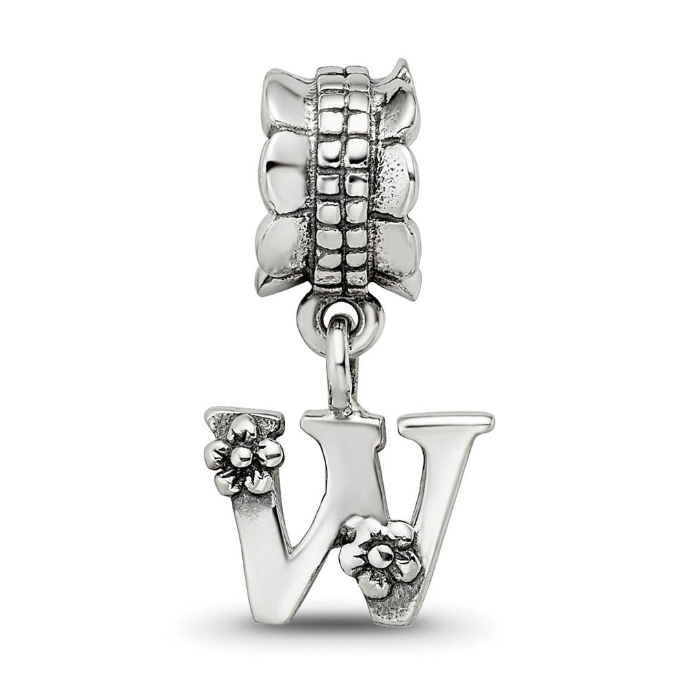 Alternate view of the Sterling Silver Letter W, Dangle Bead Charm by The Black Bow Jewelry Co.