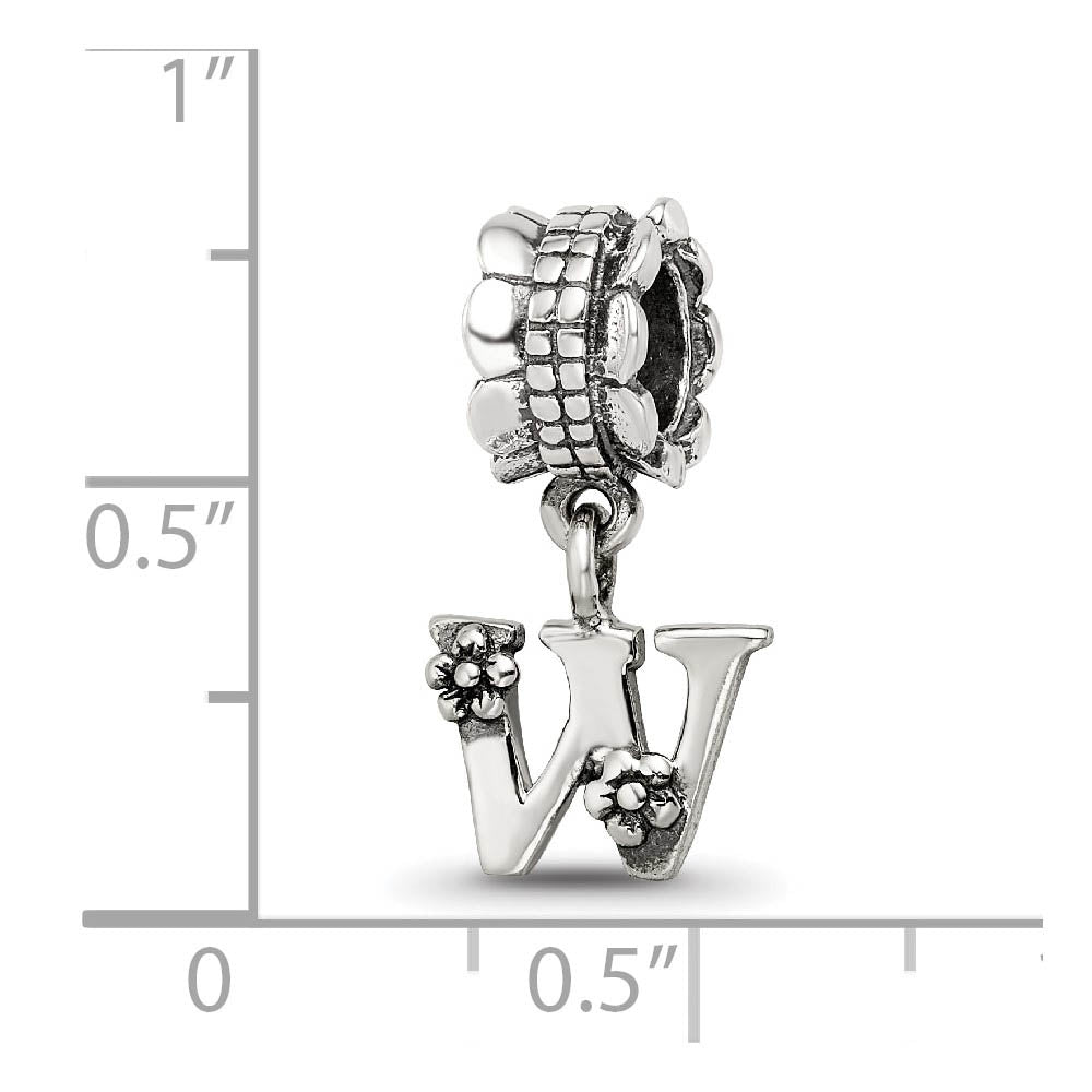 Alternate view of the Sterling Silver Letter W, Dangle Bead Charm by The Black Bow Jewelry Co.