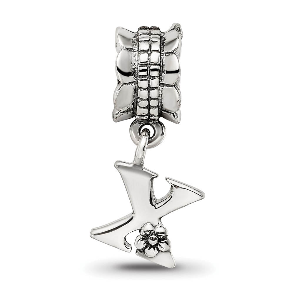 Alternate view of the Sterling Silver Letter X, Dangle Bead Charm by The Black Bow Jewelry Co.
