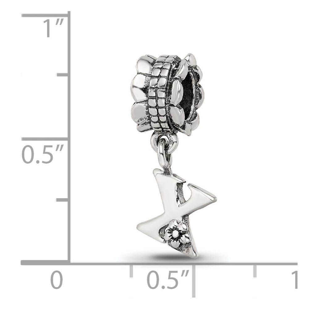 Alternate view of the Sterling Silver Letter X, Dangle Bead Charm by The Black Bow Jewelry Co.