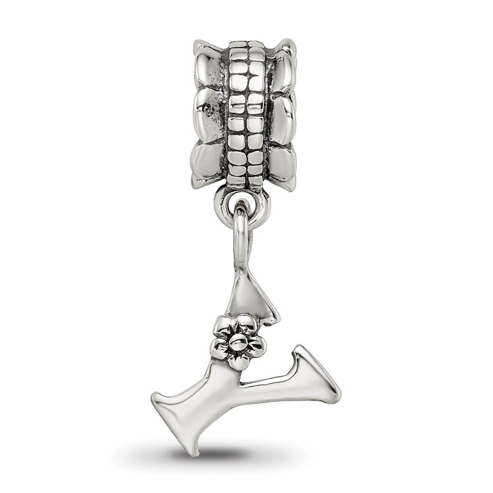 Alternate view of the Sterling Silver Letter Y, Dangle Bead Charm by The Black Bow Jewelry Co.