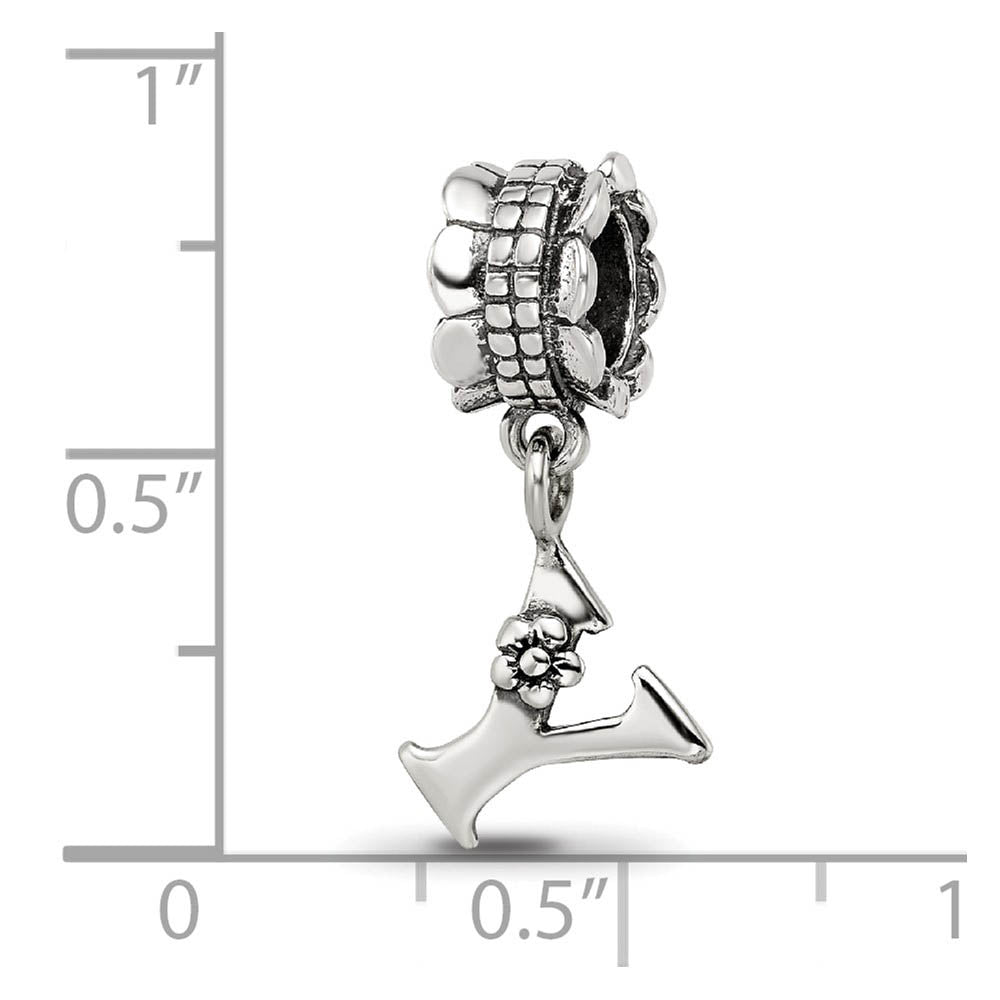 Alternate view of the Sterling Silver Letter Y, Dangle Bead Charm by The Black Bow Jewelry Co.