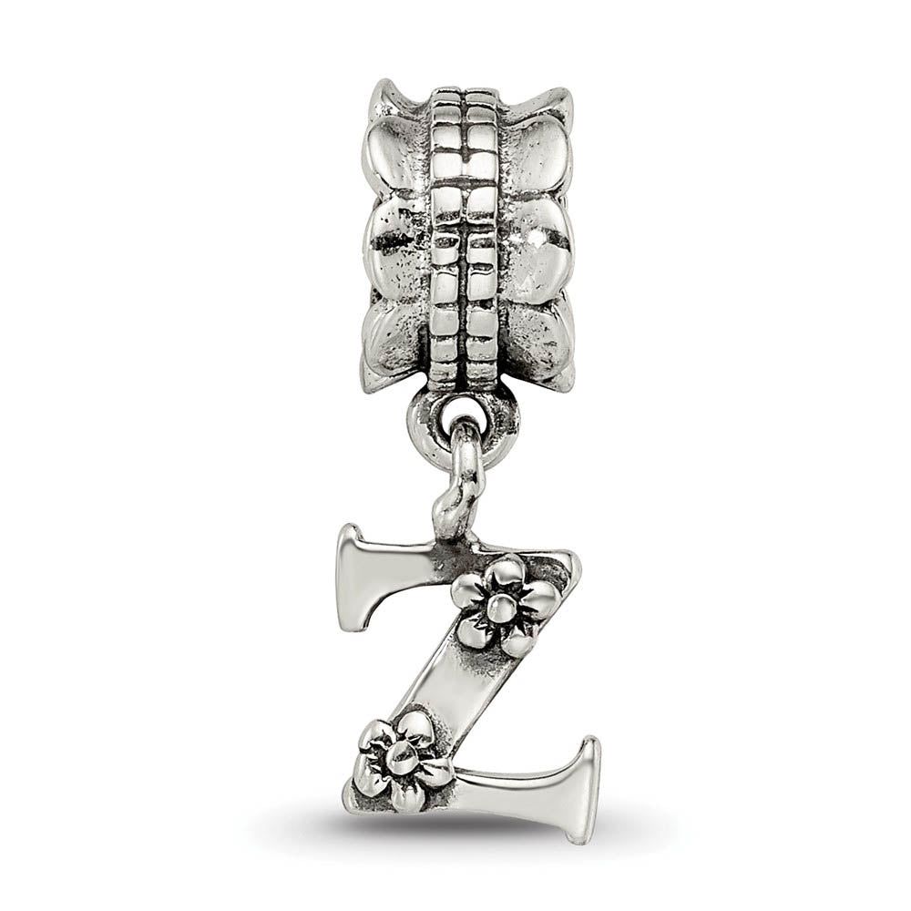 Alternate view of the Sterling Silver Letter Z, Dangle Bead Charm by The Black Bow Jewelry Co.
