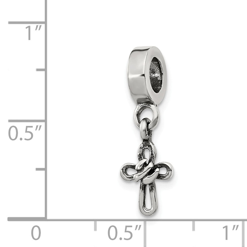 Alternate view of the Sterling Silver Dangling Cross Dangle Bead Charm by The Black Bow Jewelry Co.