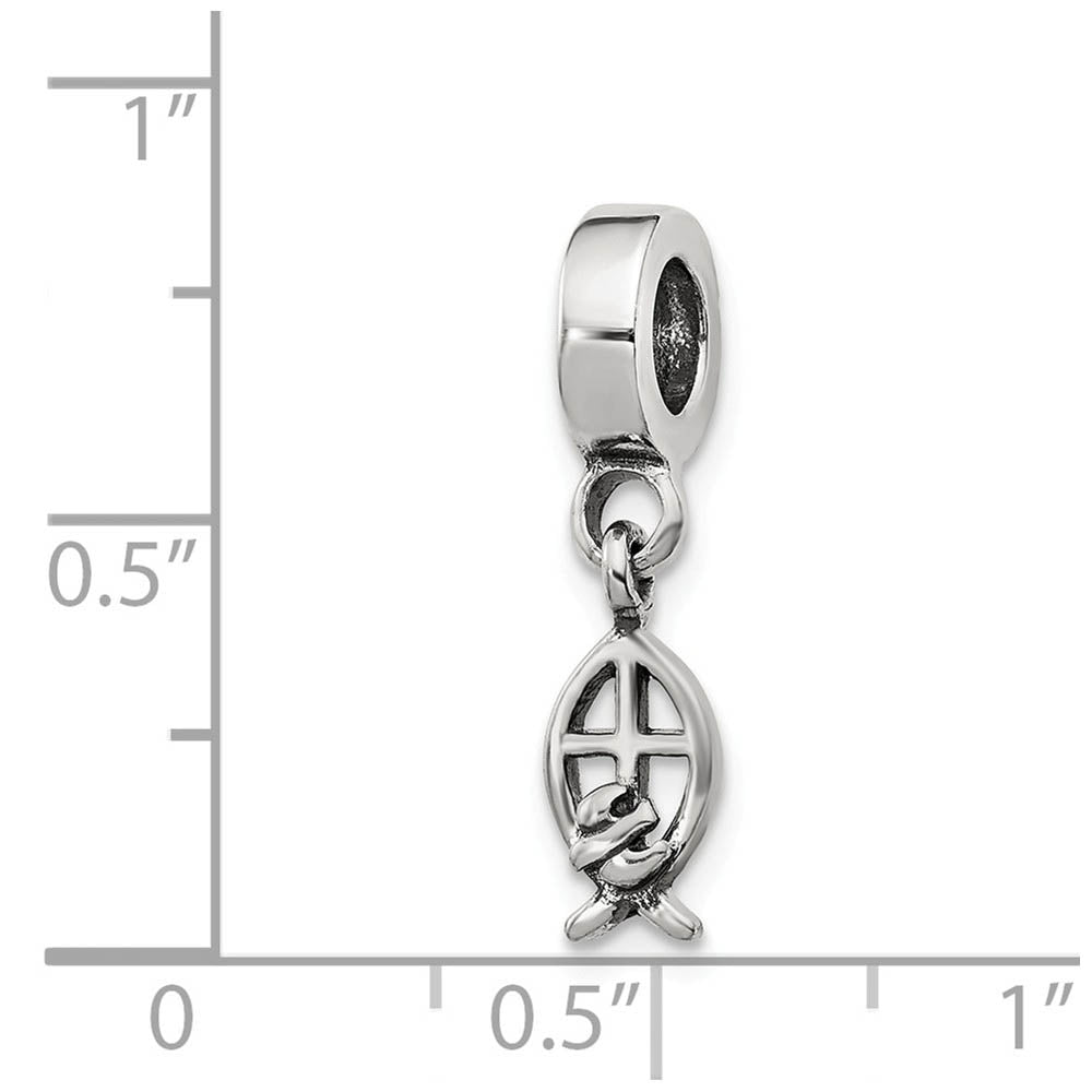 Alternate view of the Sterling Silver Ichthus Cross, Dangle Bead Charm by The Black Bow Jewelry Co.