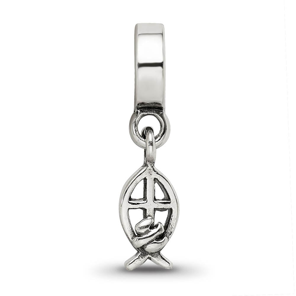Alternate view of the Sterling Silver Ichthus Cross, Dangle Bead Charm by The Black Bow Jewelry Co.