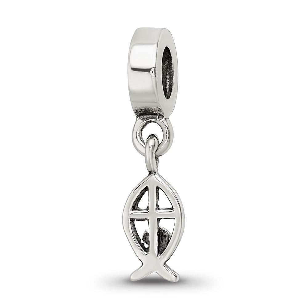 Alternate view of the Sterling Silver Ichthus Cross, Dangle Bead Charm by The Black Bow Jewelry Co.