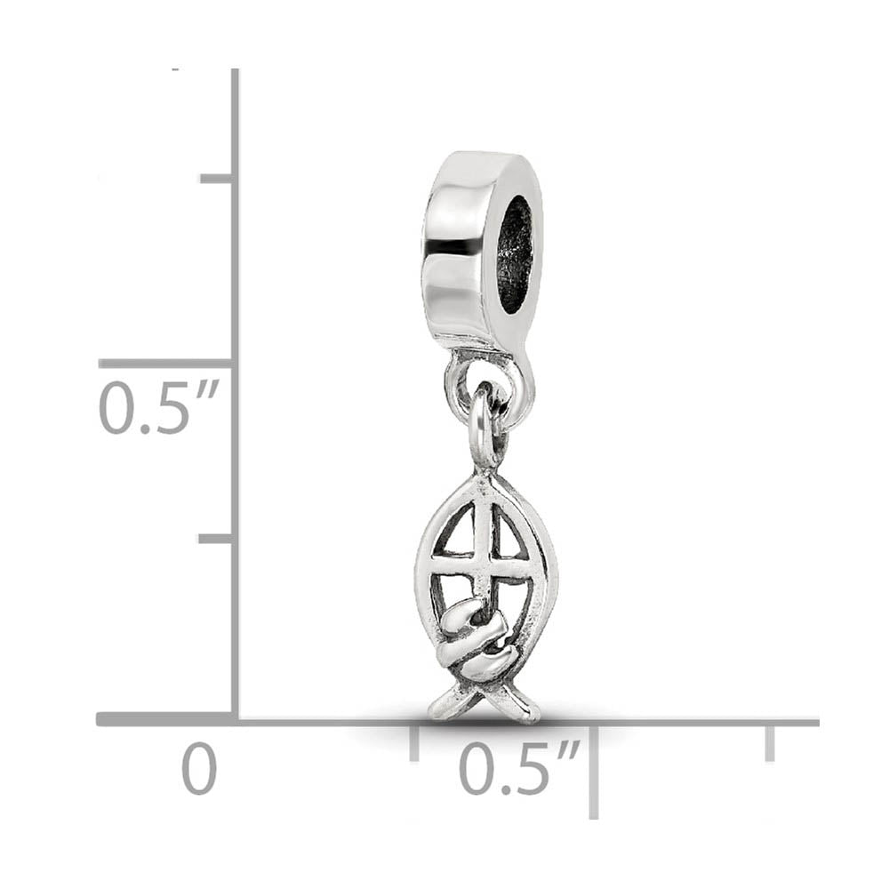 Alternate view of the Sterling Silver Ichthus Cross, Dangle Bead Charm by The Black Bow Jewelry Co.