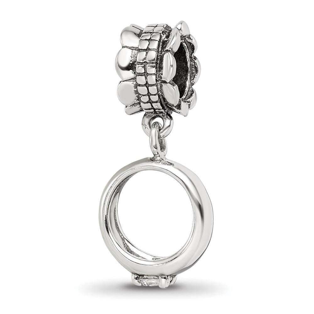 Sterling Silver and CZ Dangling Ring Bead Charm, Item B9814 by The Black Bow Jewelry Co.