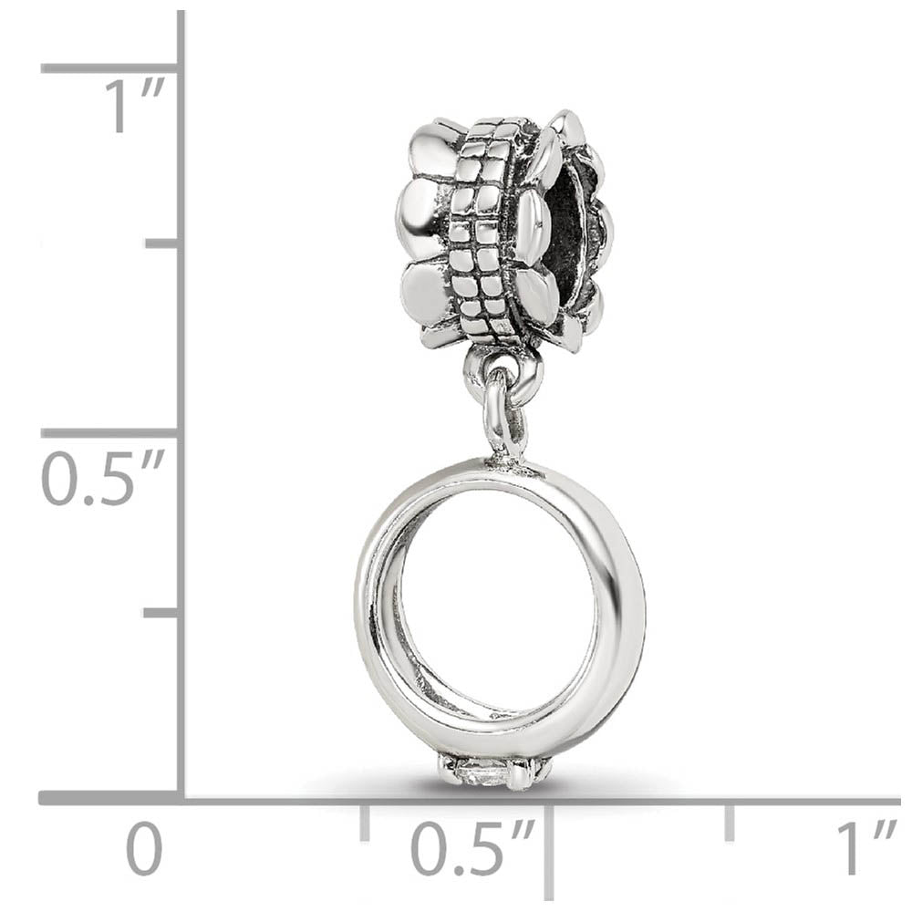 Alternate view of the Sterling Silver and CZ Dangling Ring Bead Charm by The Black Bow Jewelry Co.