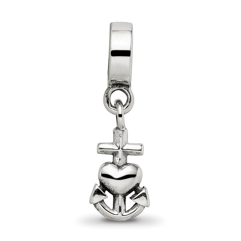 Alternate view of the Sterling Silver Faith, Hope and Charity Dangle Bead Charm by The Black Bow Jewelry Co.