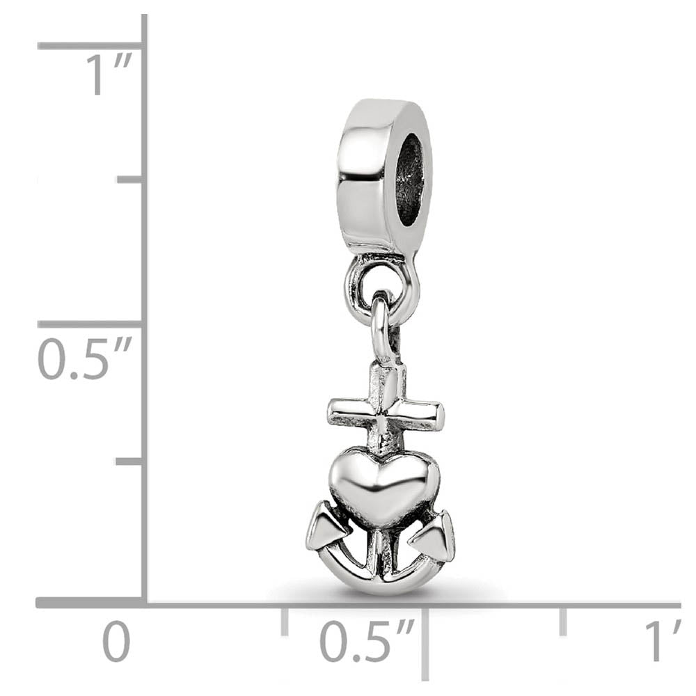 Alternate view of the Sterling Silver Faith, Hope and Charity Dangle Bead Charm by The Black Bow Jewelry Co.