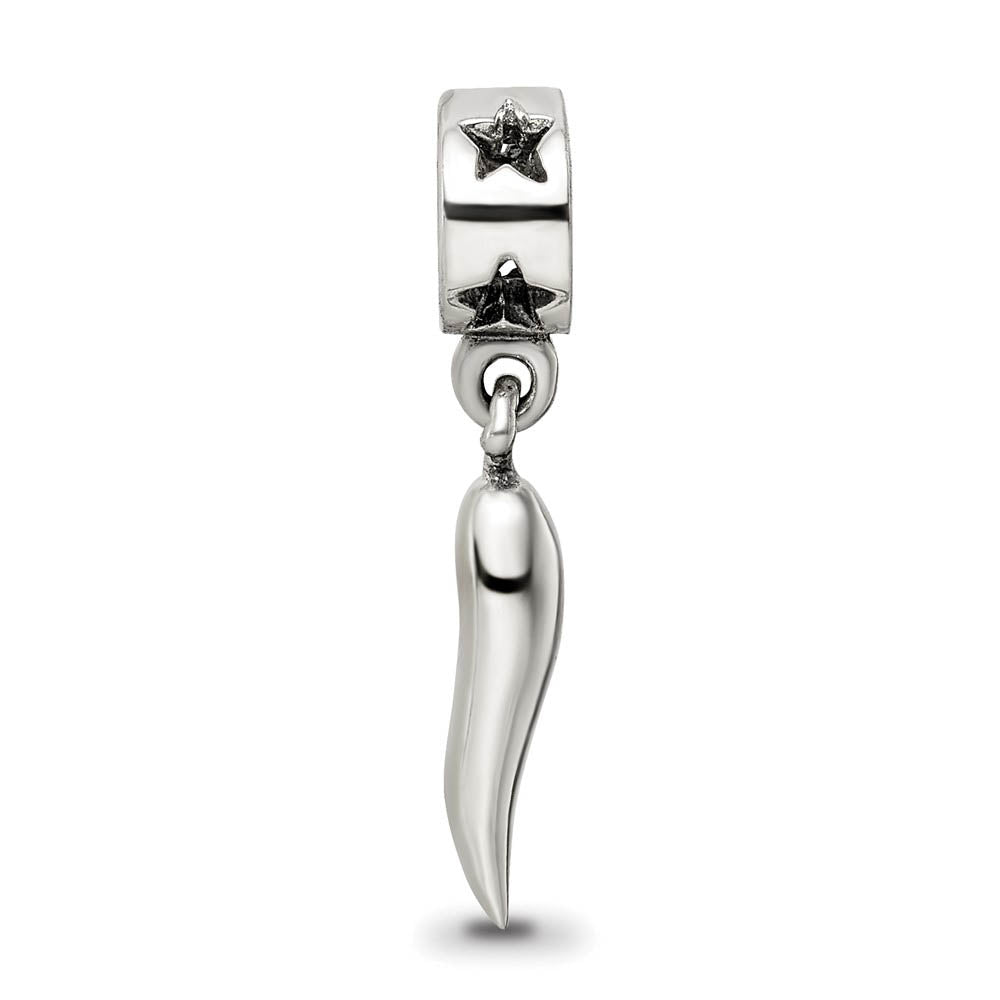 Alternate view of the Sterling Silver Italian Horn Dangle Bead Charm by The Black Bow Jewelry Co.