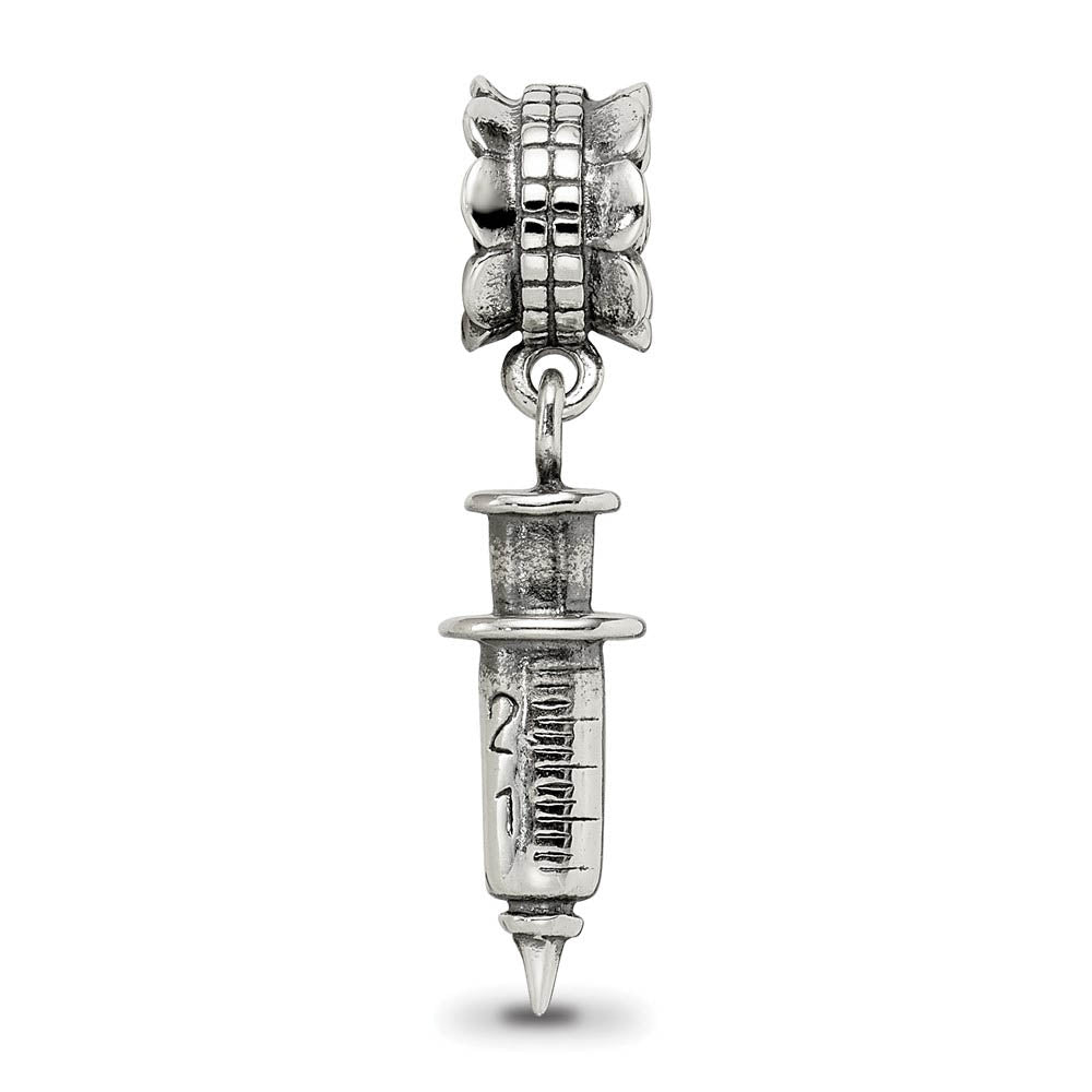 Alternate view of the Sterling Silver Syringe Dangle Bead Charm by The Black Bow Jewelry Co.