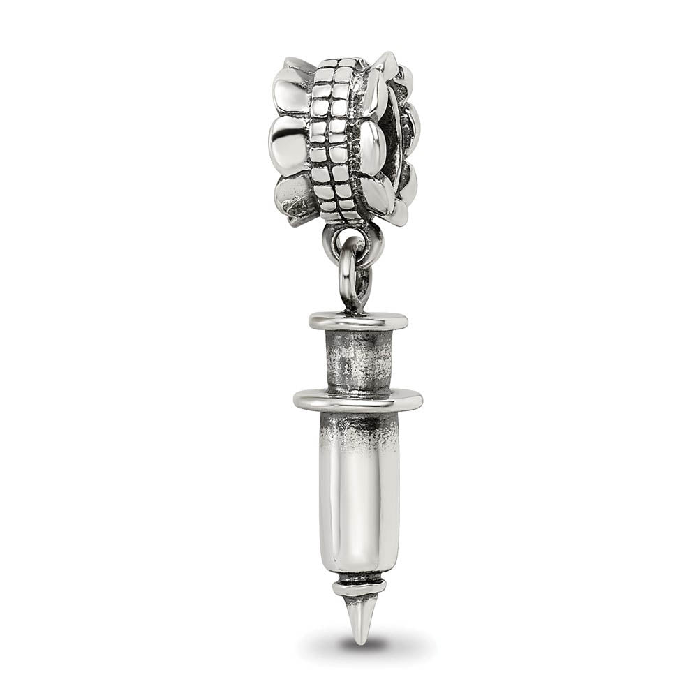 Alternate view of the Sterling Silver Syringe Dangle Bead Charm by The Black Bow Jewelry Co.