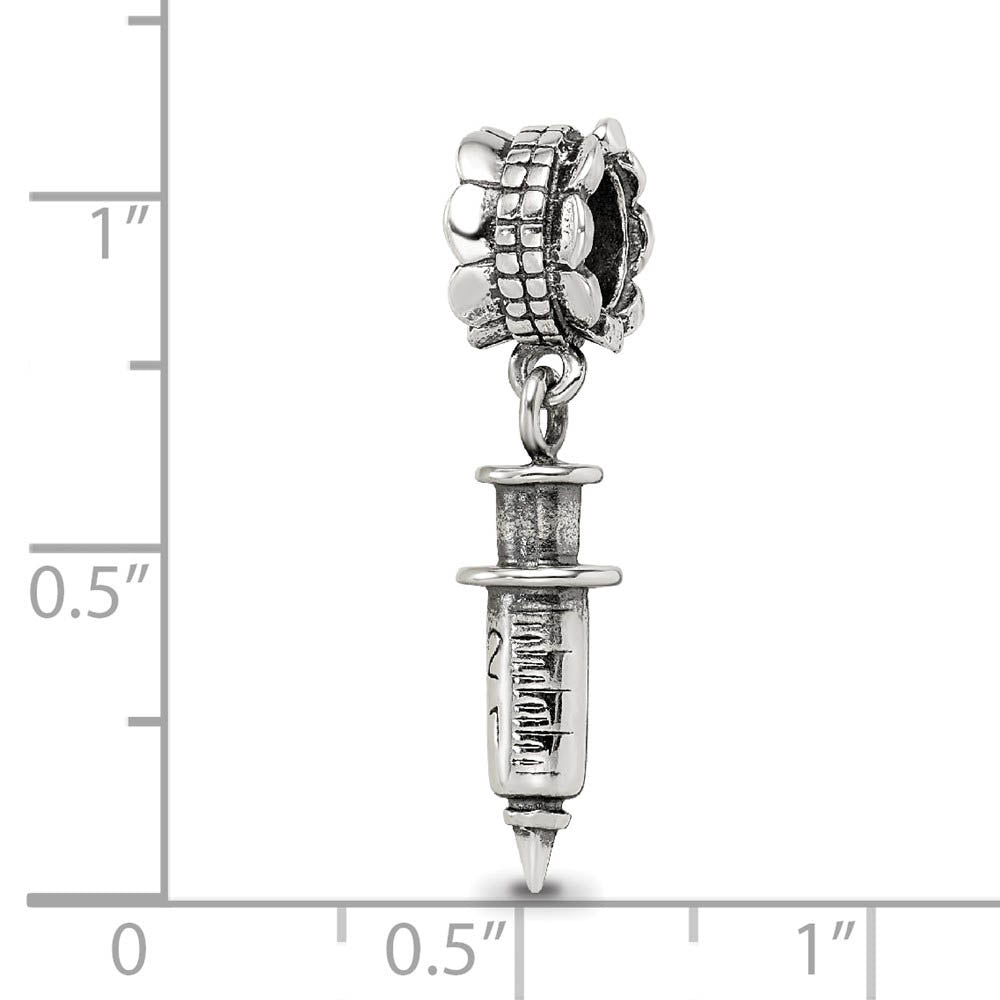 Alternate view of the Sterling Silver Syringe Dangle Bead Charm by The Black Bow Jewelry Co.