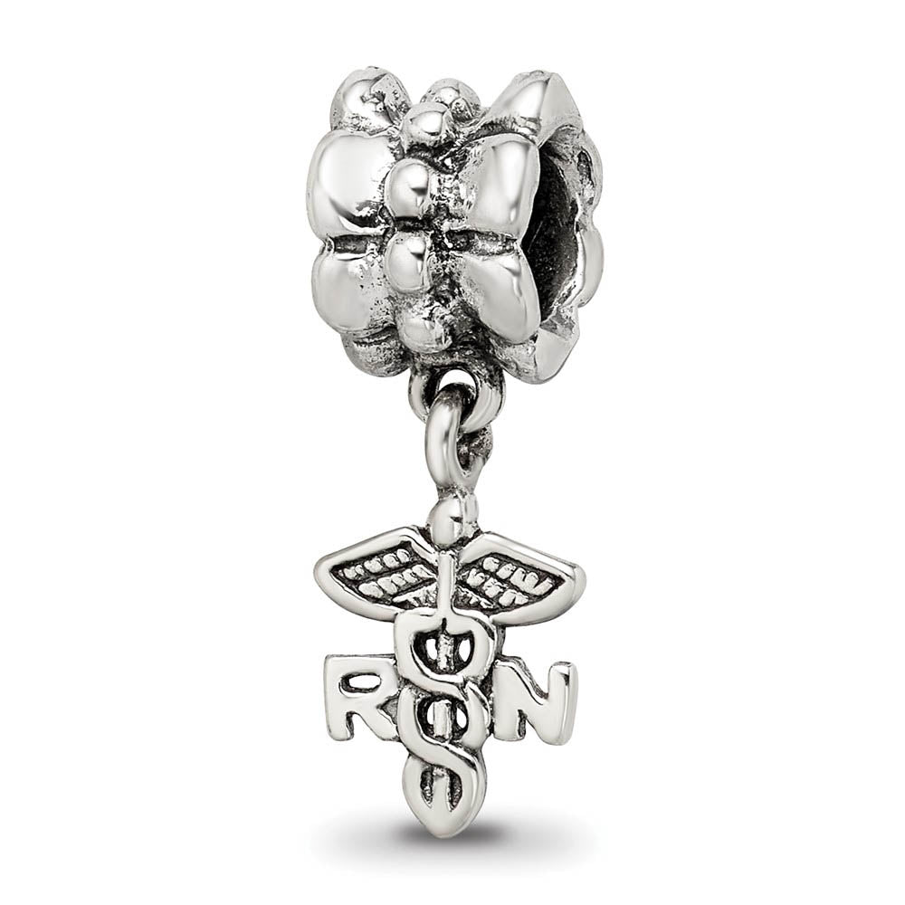 Sterling Silver RN Medical Dangle Bead Charm, Item B9825 by The Black Bow Jewelry Co.