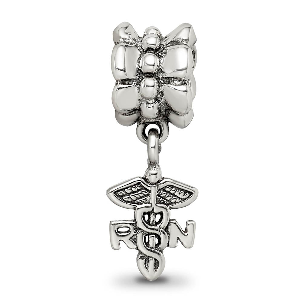 Alternate view of the Sterling Silver RN Medical Dangle Bead Charm by The Black Bow Jewelry Co.