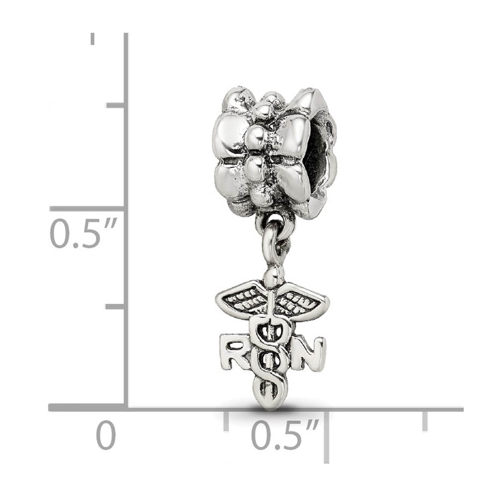 Alternate view of the Sterling Silver RN Medical Dangle Bead Charm by The Black Bow Jewelry Co.
