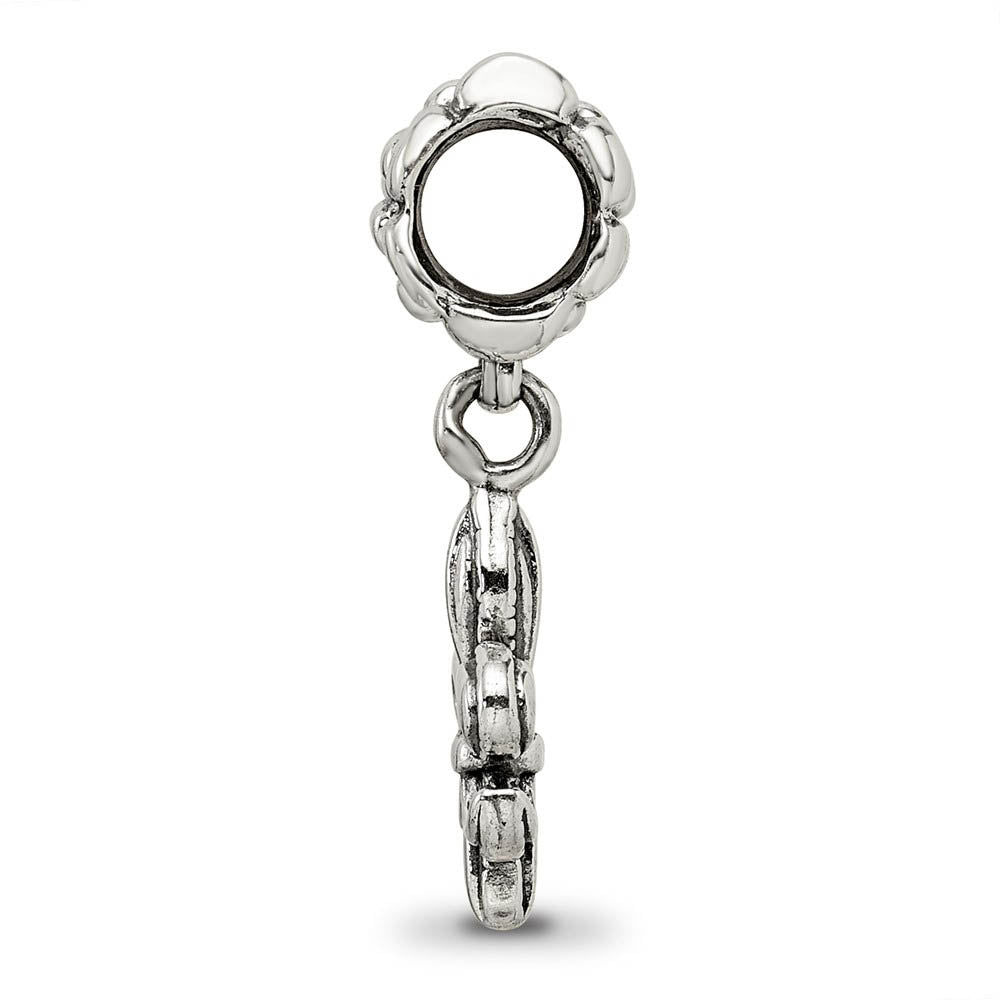 Alternate view of the Sterling Silver Antiqued Fleur de lis Dangle Bead Charm by The Black Bow Jewelry Co.