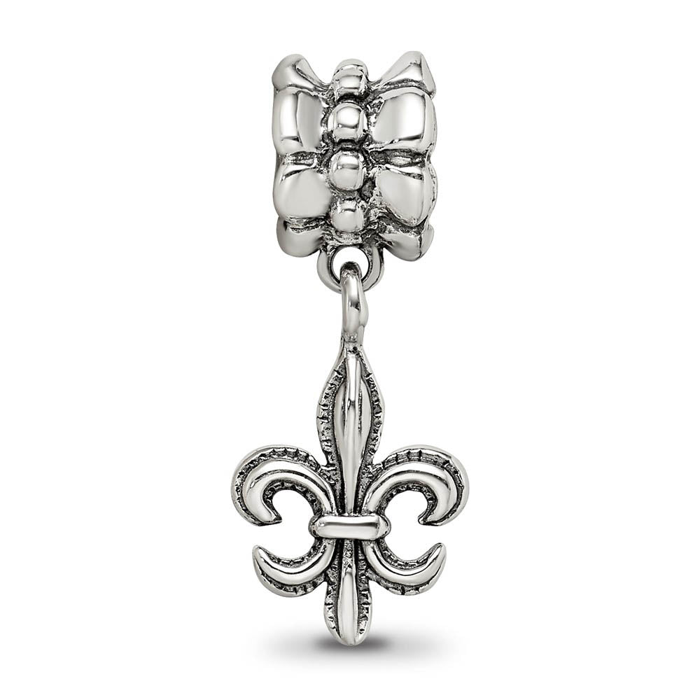 Alternate view of the Sterling Silver Antiqued Fleur de lis Dangle Bead Charm by The Black Bow Jewelry Co.