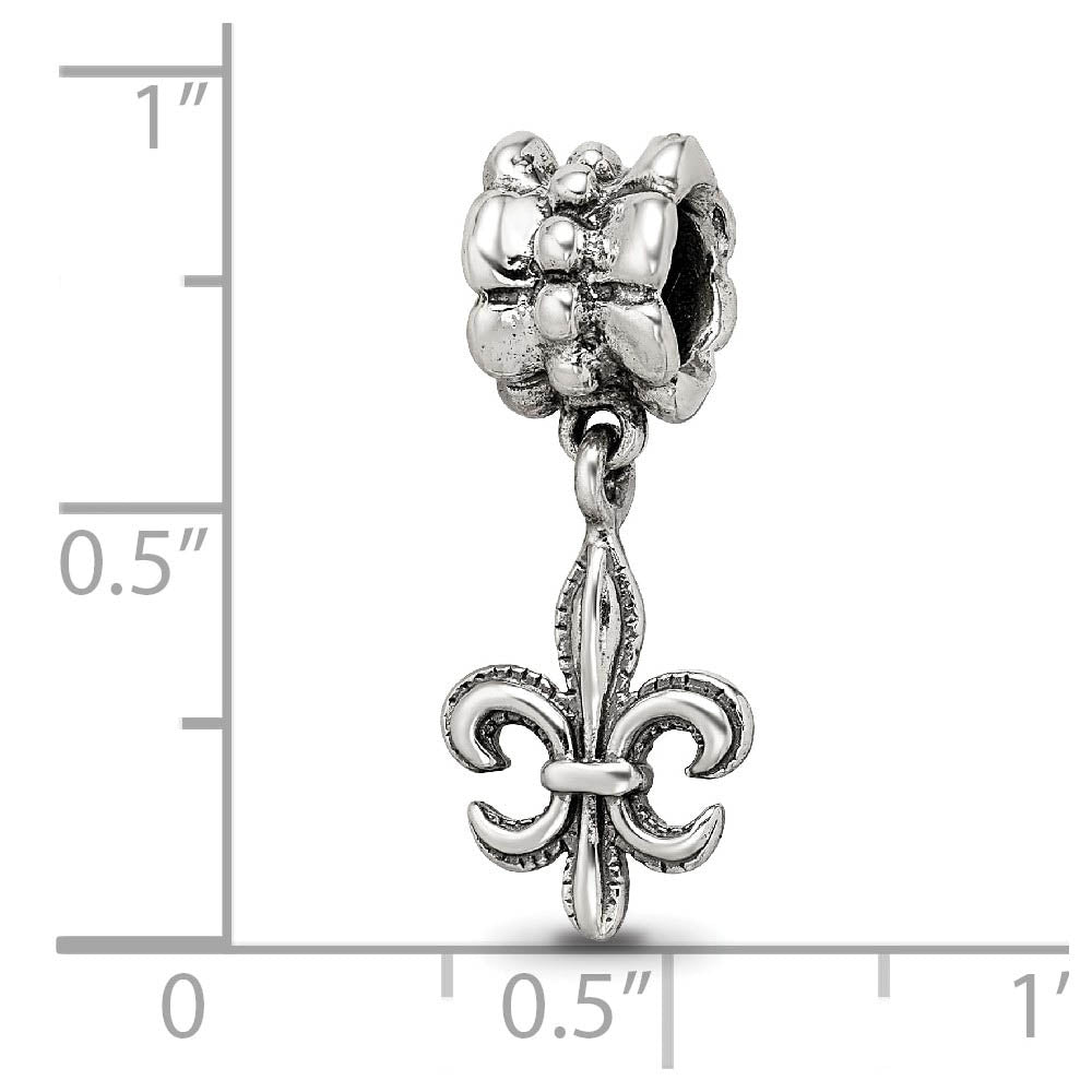 Alternate view of the Sterling Silver Antiqued Fleur de lis Dangle Bead Charm by The Black Bow Jewelry Co.