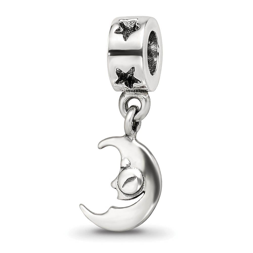 Sterling Silver Crescent Moon Dangle Bead Charm, Item B9828 by The Black Bow Jewelry Co.