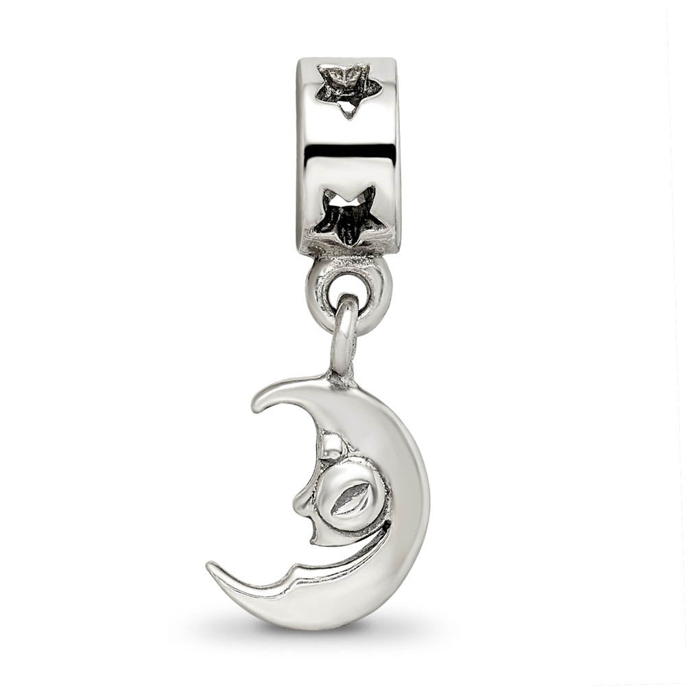 Alternate view of the Sterling Silver Crescent Moon Dangle Bead Charm by The Black Bow Jewelry Co.