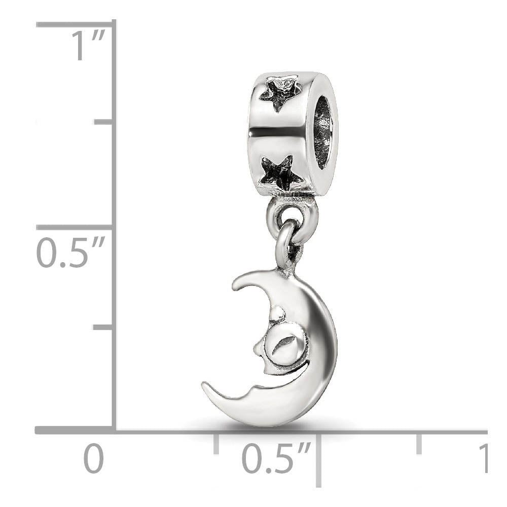 Alternate view of the Sterling Silver Crescent Moon Dangle Bead Charm by The Black Bow Jewelry Co.