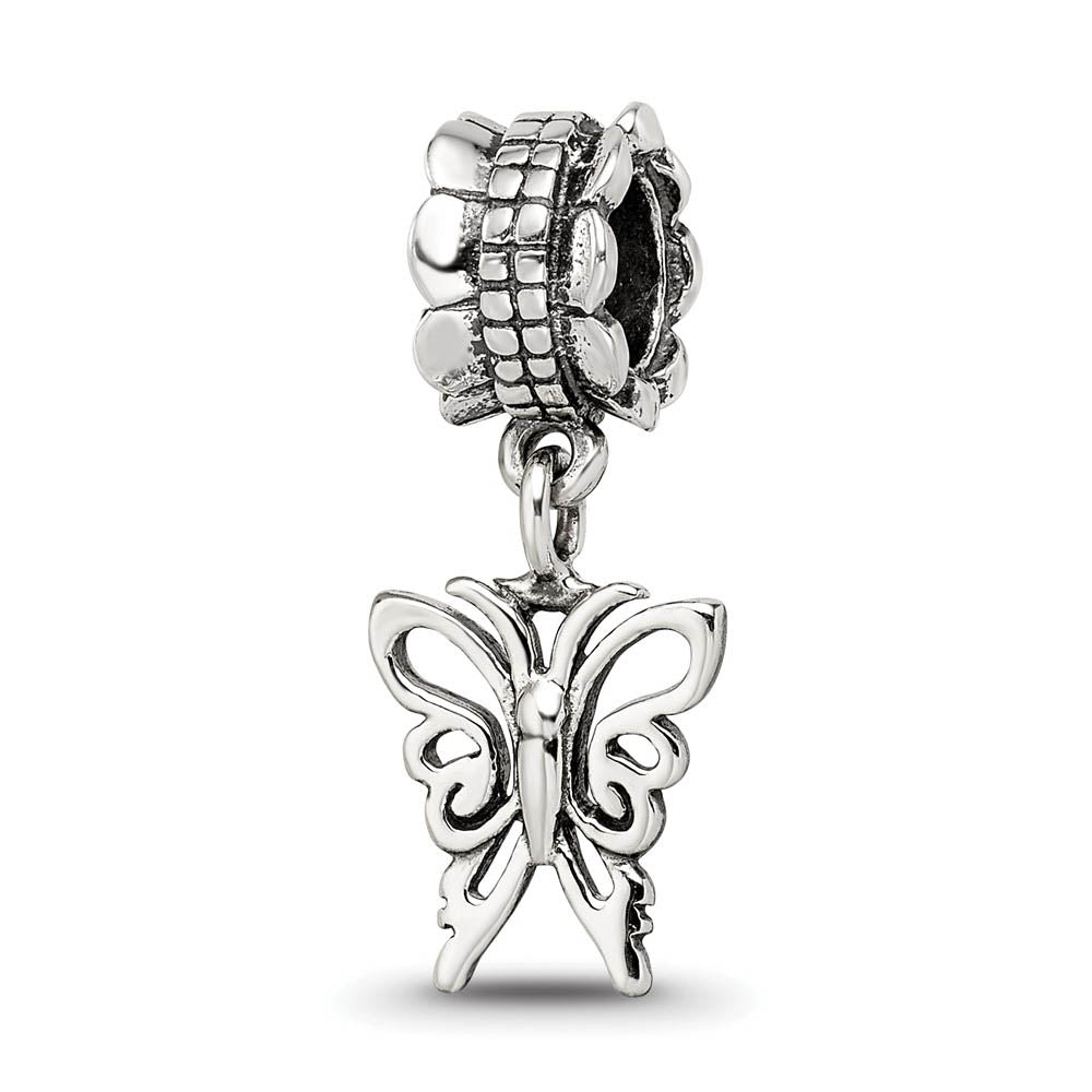 Sterling Silver Butterfly Silhouette Dangle Bead Charm, Item B9830 by The Black Bow Jewelry Co.