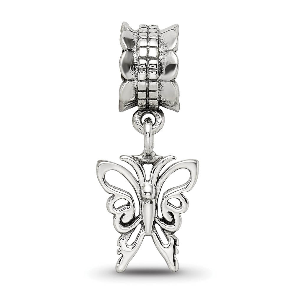 Alternate view of the Sterling Silver Butterfly Silhouette Dangle Bead Charm by The Black Bow Jewelry Co.